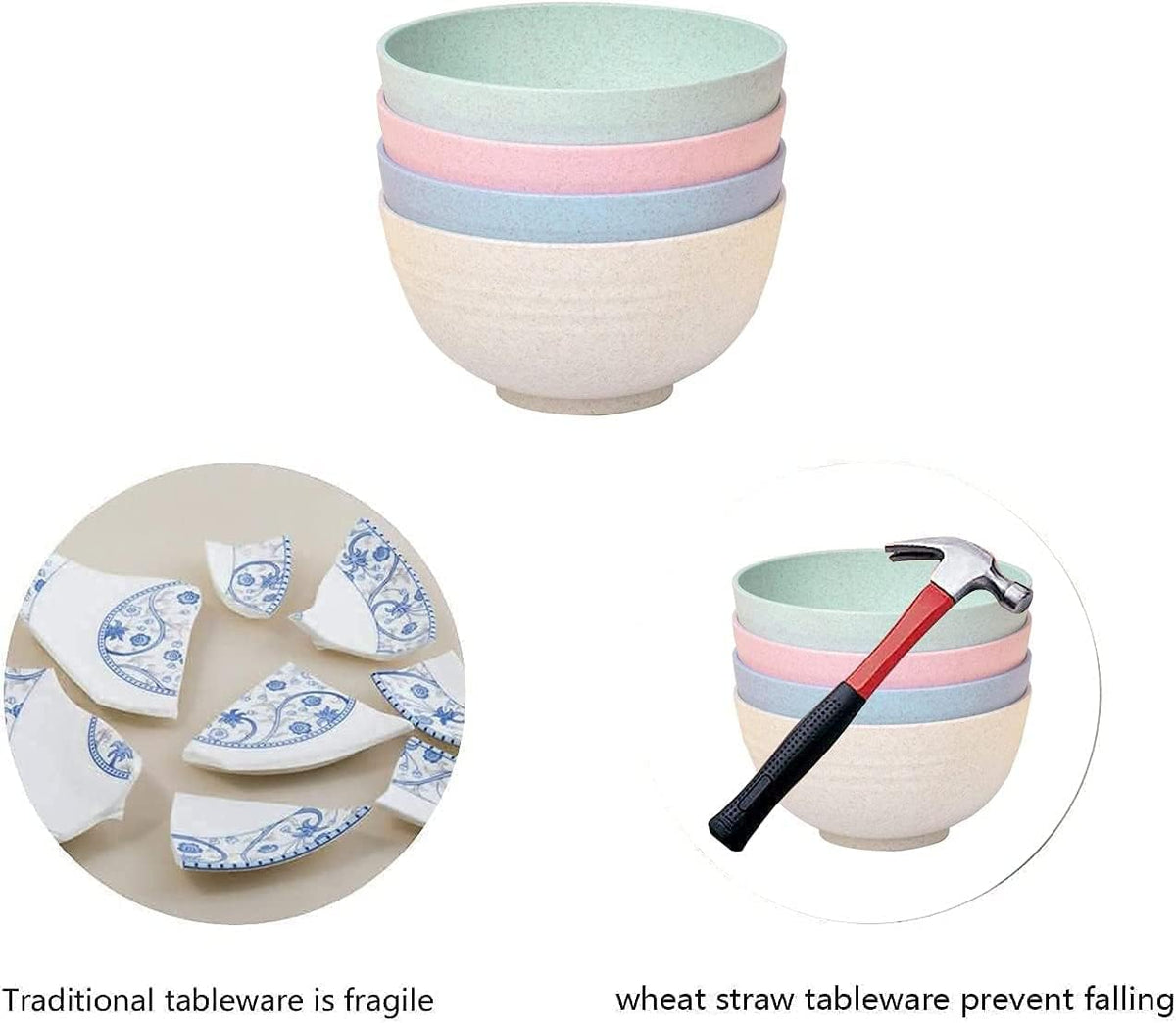 26 OZ Wheat Straw Cereal Bowls with Dust-Proof Lid, Reusable Bowls for Kitchen, Set of 4, Microwave and Dishwasher Safe for Soup, Oatmeal, Ramen, Camping, Kids, College Dorm Room, Blush
