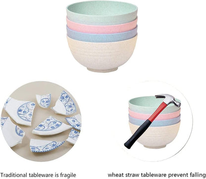 26 OZ Wheat Straw Cereal Bowls with Dust-Proof Lid, Reusable Bowls for Kitchen, Set of 4, Microwave and Dishwasher Safe for Soup, Oatmeal, Ramen, Camping, Kids, College Dorm Room, Blush