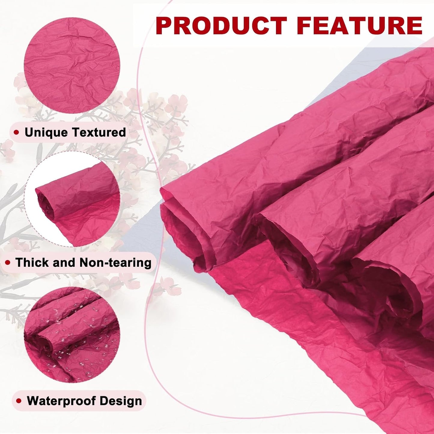 Flower Wrapping Paper, 5 Roll Waterproof Bouquet Crepe Paper Streamer Sheet for Crafts Birthday Gift Florist Packing Party (Peach, 22 x 22 Inch)