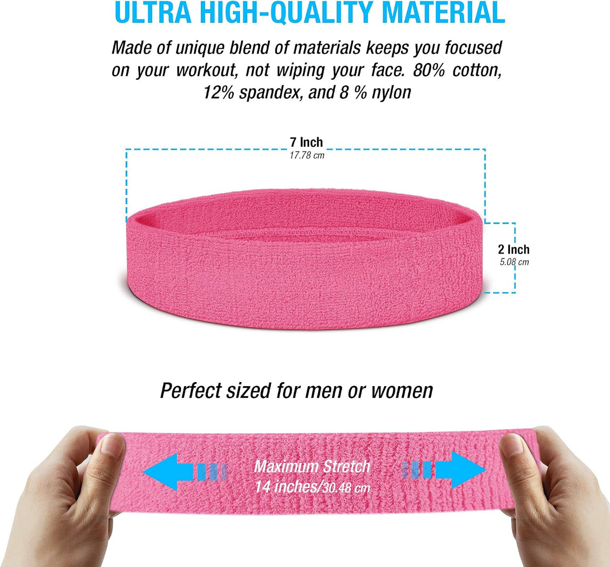 Workout Headband for Men and Women, Moisture-Wicking Athletic Sweatband, Lightweight Cotton Terry Cloth Bands for Basketball, Tennis, Football, Gym, Running, Cosplay & Costumes