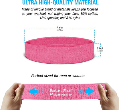 Workout Headband for Men and Women, Moisture-Wicking Athletic Sweatband, Lightweight Cotton Terry Cloth Bands for Basketball, Tennis, Football, Gym, Running, Cosplay & Costumes