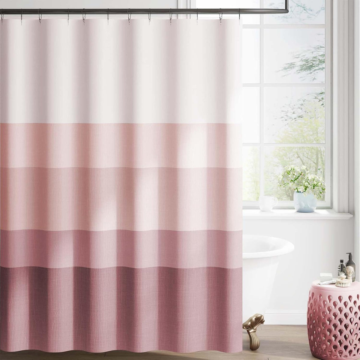 Ombre Dusty Pink Shower Curtain for Bathroom 70x72 Inch 12 Hooks