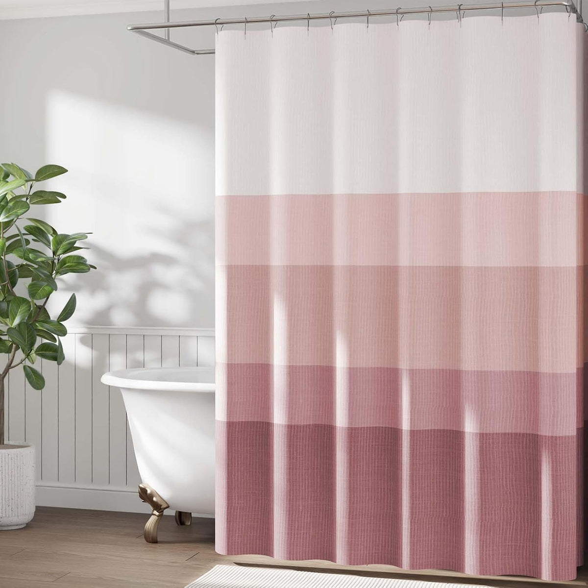 Ombre Dusty Pink Shower Curtain for Bathroom 70x72 Inch 12 Hooks