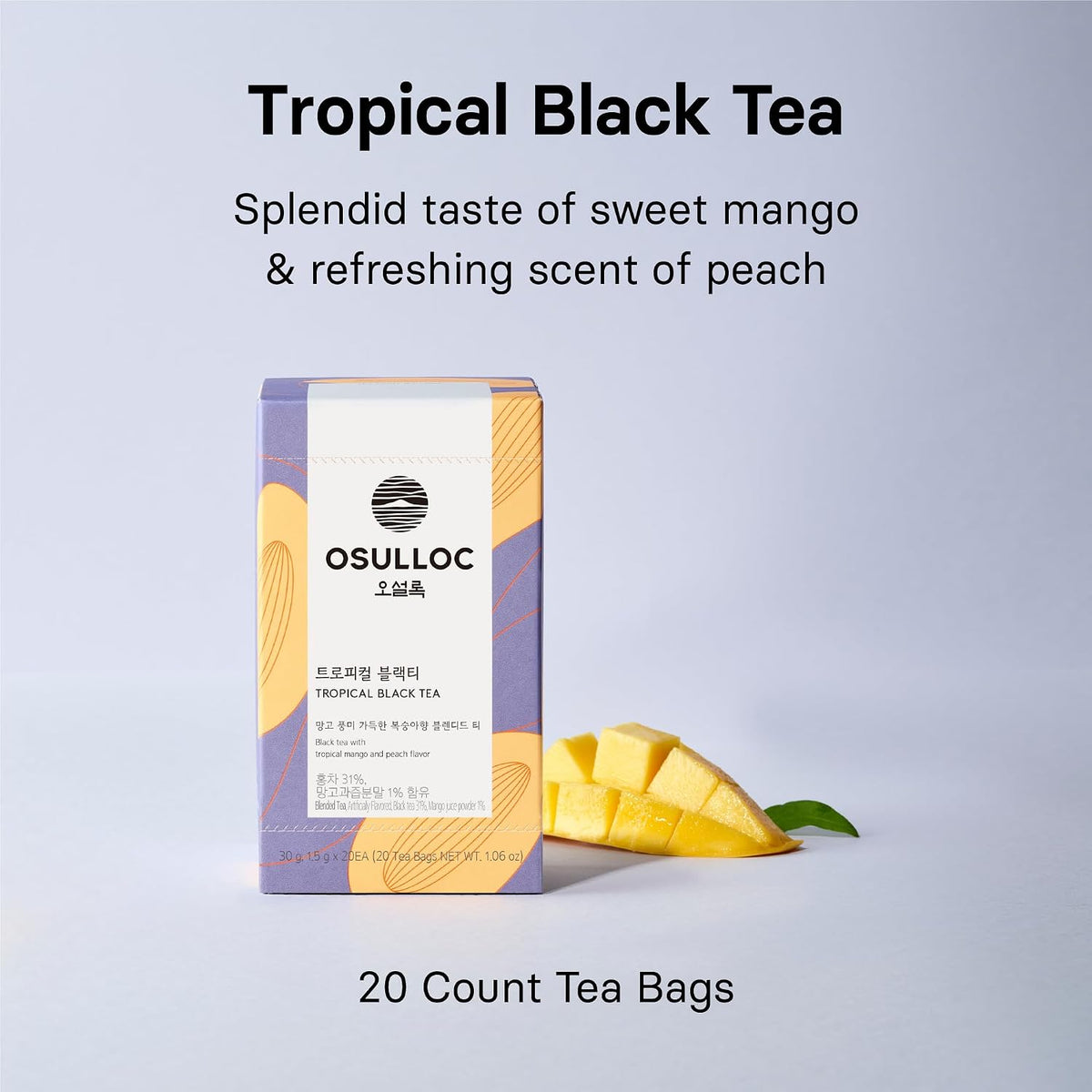 Peach Black Tea (Peach Flavor), Iced tea bags, Fruit tea Blend, Premium Teabags from Jeju Island, 20 count