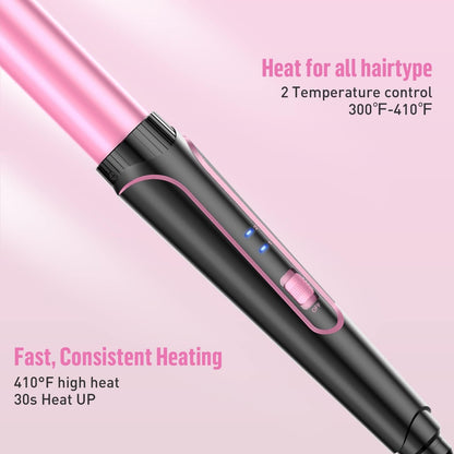 Waver Curling Iron Curling Wand - 5 in 1 Curling Wand Set with 3 Barrel Hair Crimper for Women, Fast Heating Crimper Wand Curler in All Hair Type-Pink