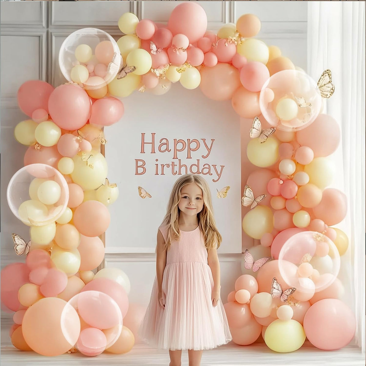 Pastel Pink Peach Balloon Arch Kit, Orange,Clear,129 pcs,Different Size