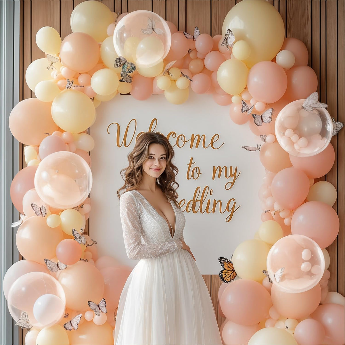 Pastel Pink Peach Balloon Arch Kit, Orange,Clear,129 pcs,Different Size