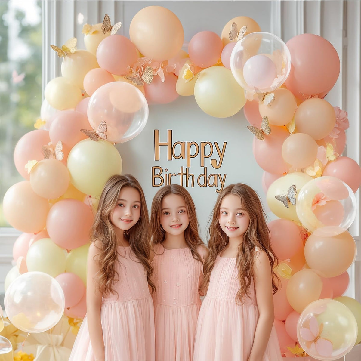 Pastel Pink Peach Balloon Arch Kit, Orange,Clear,129 pcs,Different Size