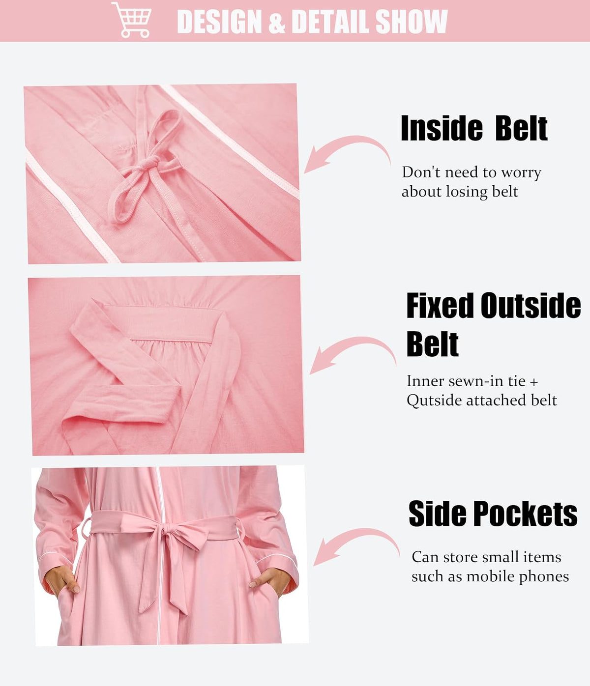100% Cotton Robe for Women Long Sleeve Knit Kimono Soft Lightweight Bathrobe Ladies Loungewear with Pockets