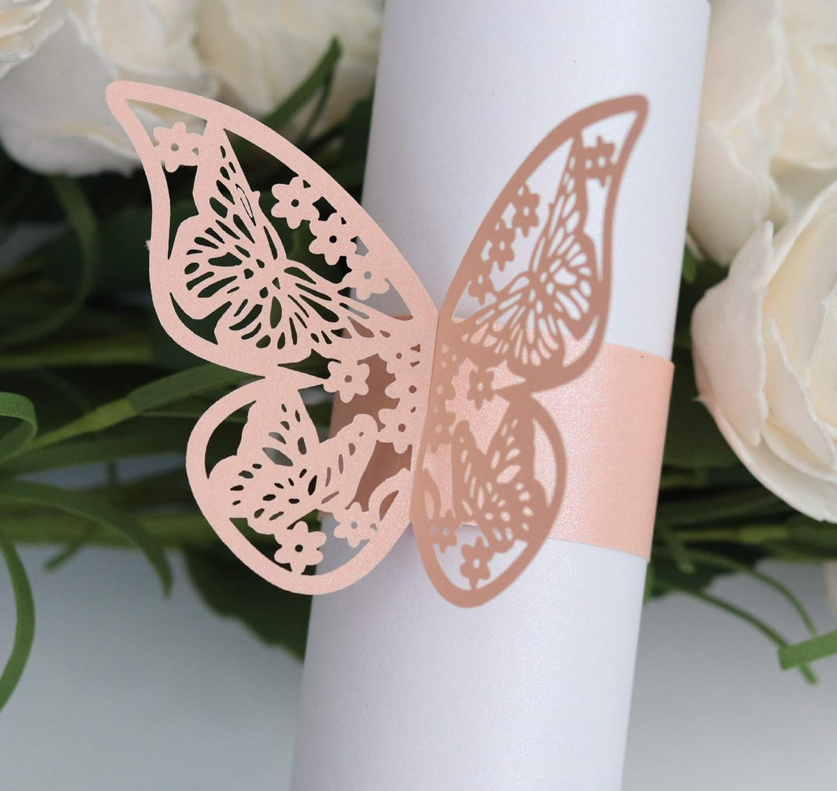 50pcs Laser Cut Butterfly Napkin Rings Holder for Dinners Tables Everyday Wedding Anniversray Party Decor Baby Bridal Shower Banquet Supply - DIY Chairs Sash Bows Tablecloth Paper Napkins (Pink)