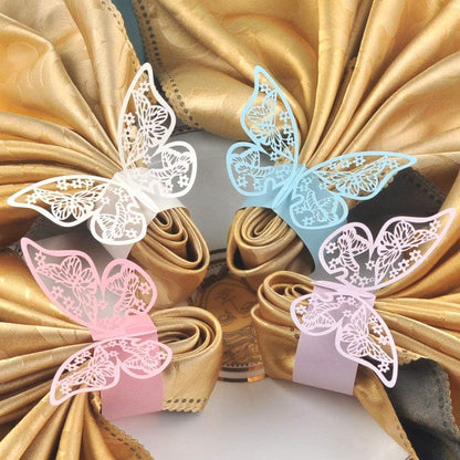 50pcs Laser Cut Butterfly Napkin Rings Holder for Dinners Tables Everyday Wedding Anniversray Party Decor Baby Bridal Shower Banquet Supply - DIY Chairs Sash Bows Tablecloth Paper Napkins (Pink)