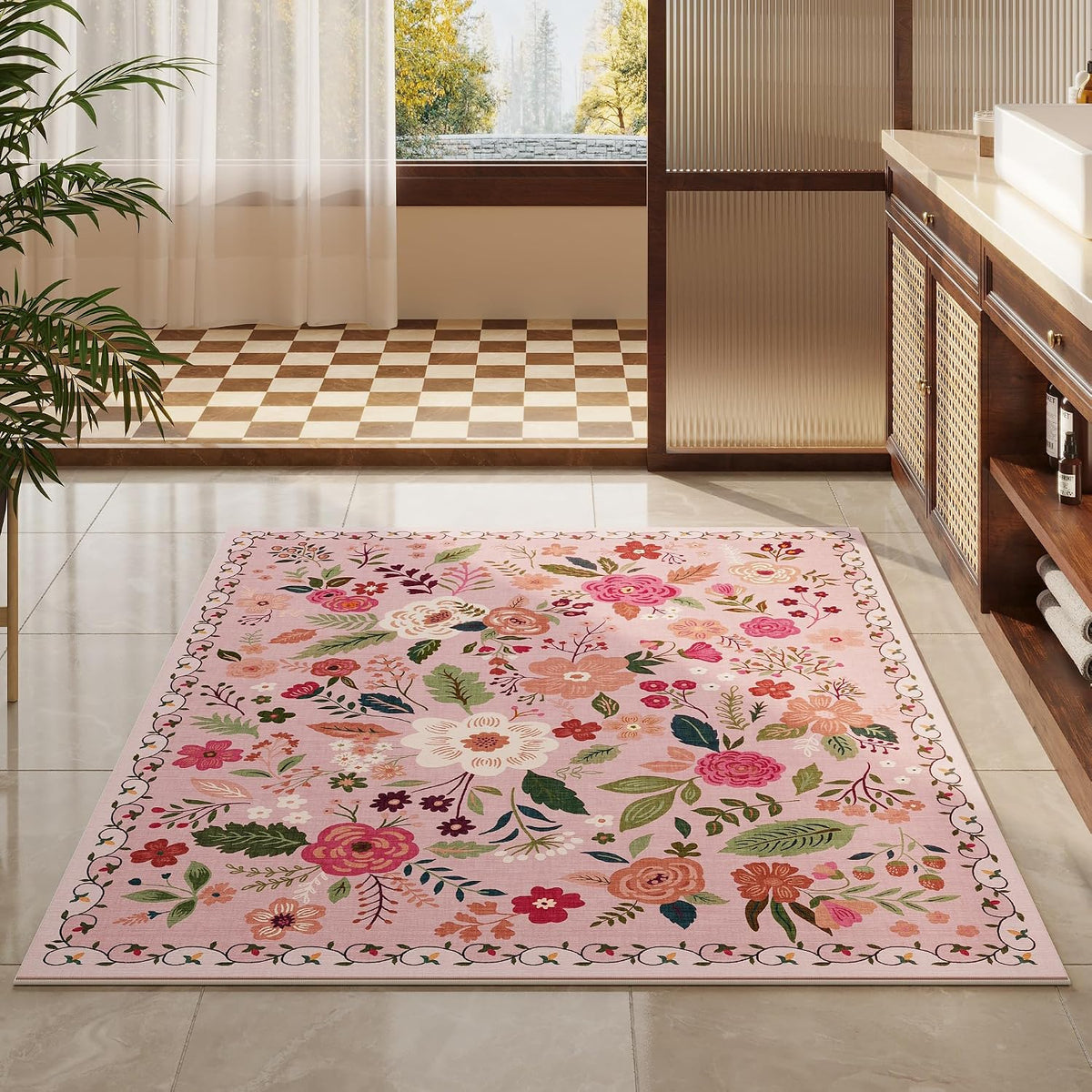 Area Rug 3x5 Washable, Pink
