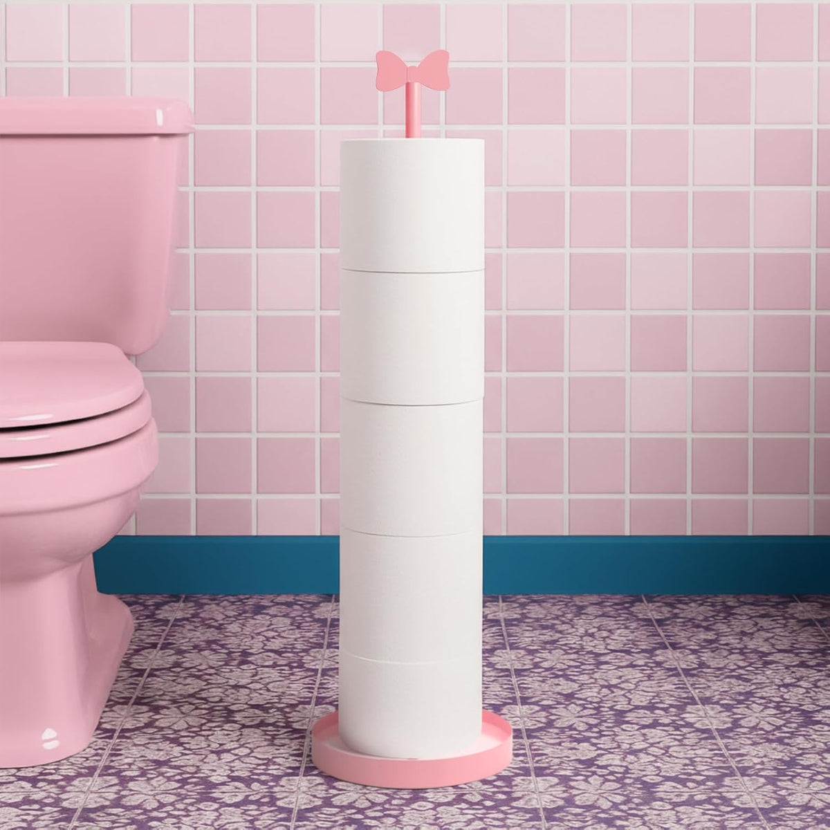 Pink Bow Toilet Paper Holder Freestanding Bathroom Decoration