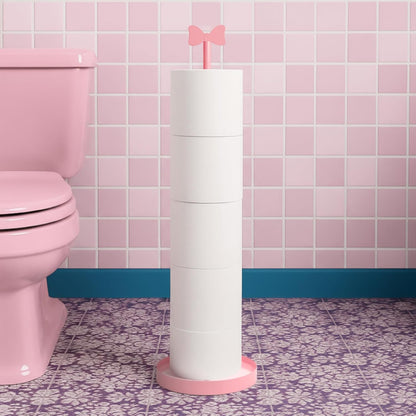 Pink Bow Toilet Paper Holder Freestanding Bathroom Decoration