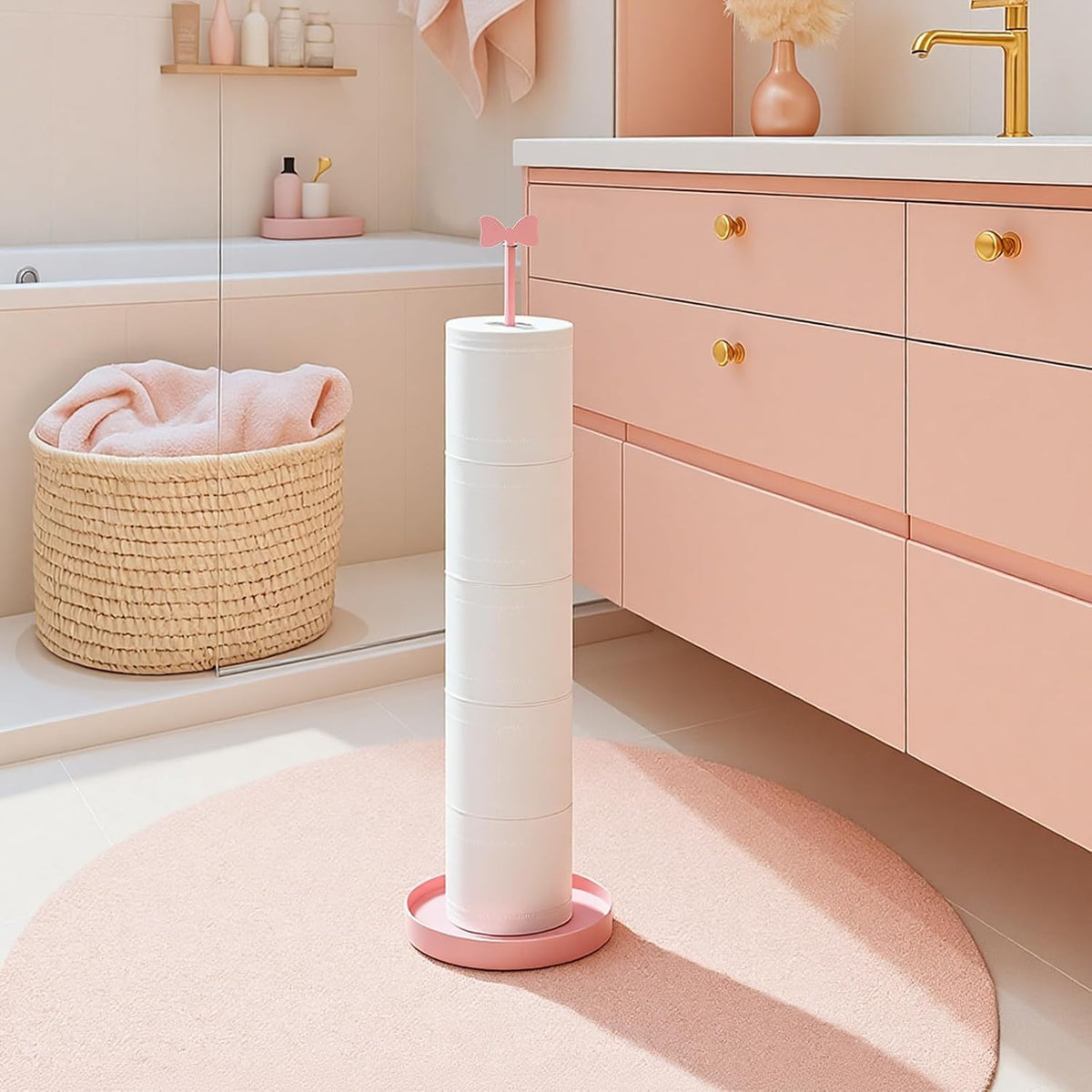 Pink Bow Toilet Paper Holder Freestanding Bathroom Decoration