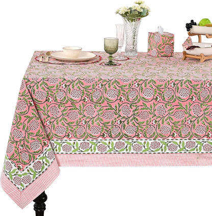 Strawberry Pink Hand Block Print Cotton Square Tablecloth 60 x 60 in