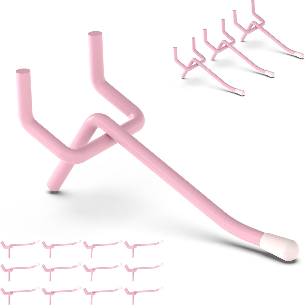 50 Pack 2 Inch Pink Pegboard Hooks with Rubber Tips