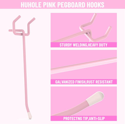 50 Pack 2 Inch Pink Pegboard Hooks with Rubber Tips