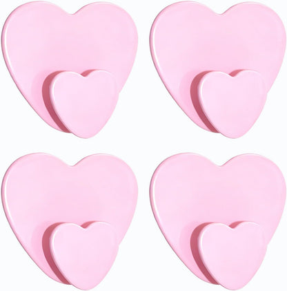 Cute Wall Hooks Self Adhesive Towel Hooks 4 Pack Pink Heart Shaped Wall Hooks, No Drill Stick on Hooks for Bathroom