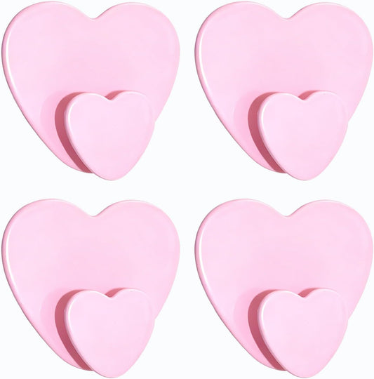 Cute Wall Hooks Self Adhesive Towel Hooks 4 Pack Pink Heart Shaped Wall Hooks, No Drill Stick on Hooks for Bathroom