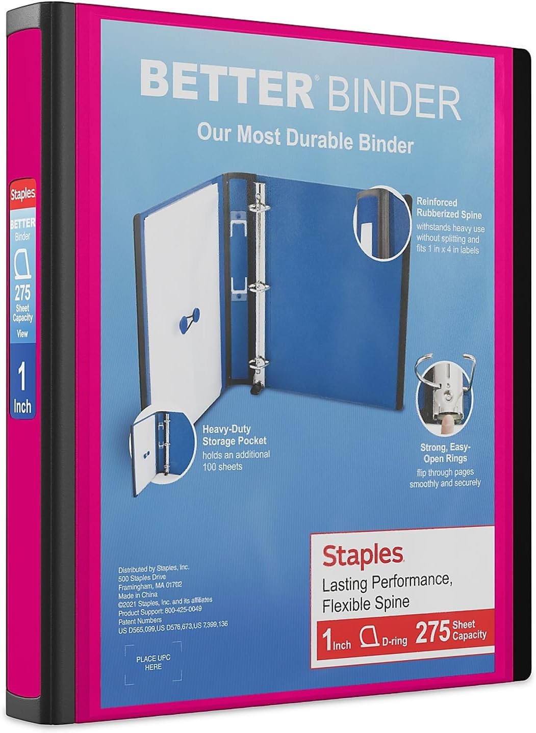 Better View 1-Inch D-Ring Binder, Pink, Clear Overlay