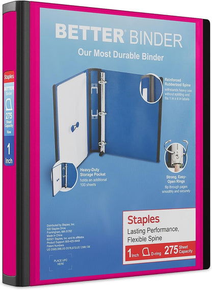 Better View 1-Inch D-Ring Binder, Pink, Clear Overlay