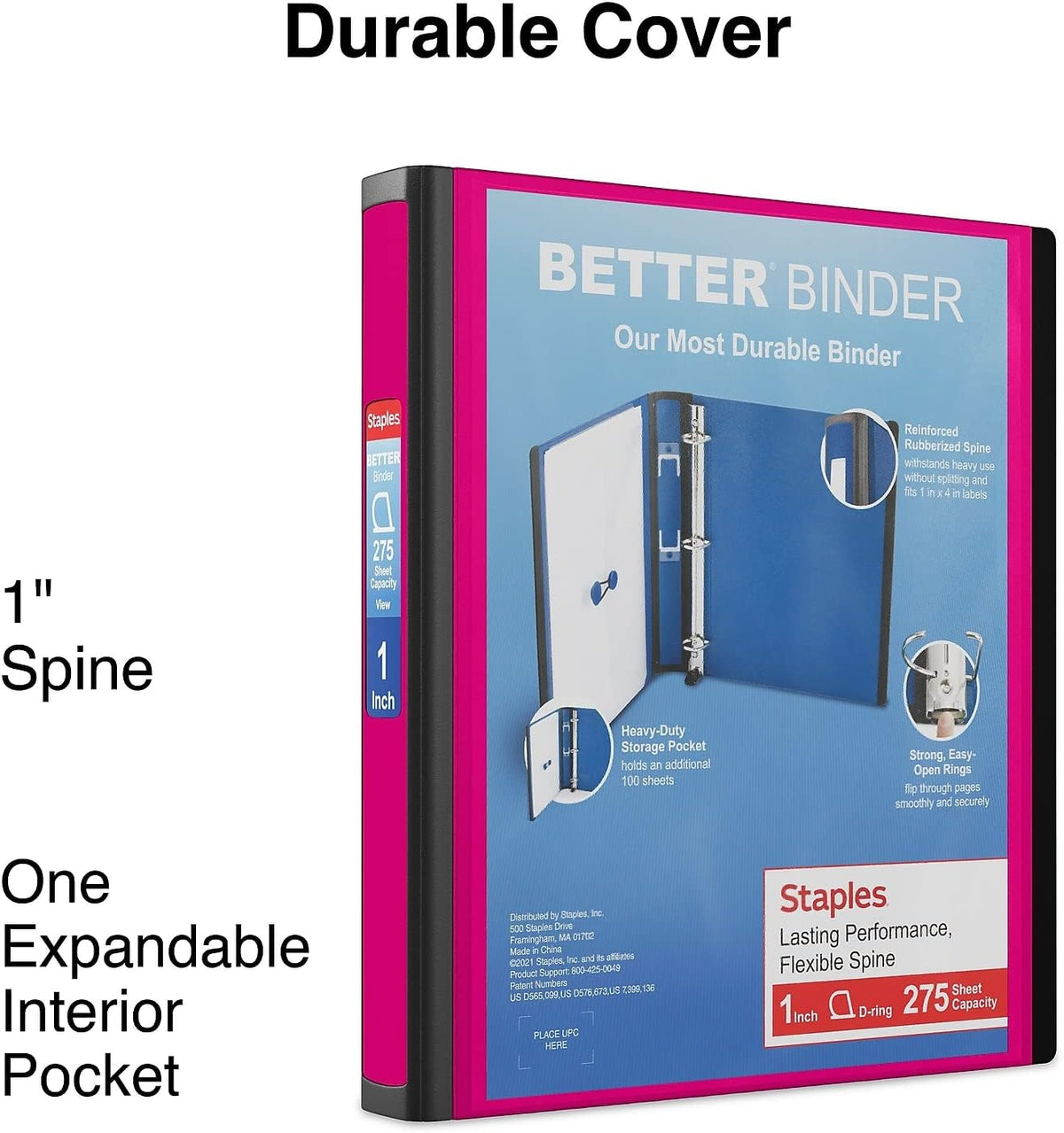 Better View 1-Inch D-Ring Binder, Pink, Clear Overlay