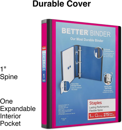 Better View 1-Inch D-Ring Binder, Pink, Clear Overlay