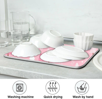 Christmas Tree Pink Dish Drying Mat for Kitchen Winter Snowflake Xmas Microfiber Drying Mats Absorbent Reversible Dish Pad Medium Dish Draining Mat 16x18 inch