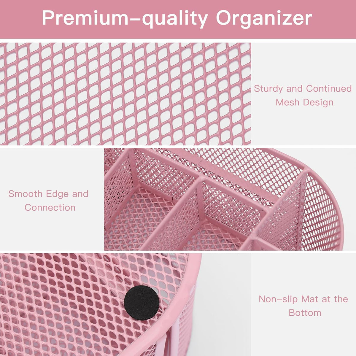 Pink Desk Organizer Mesh Pencil Holder 8 Compartments 1 Drawer