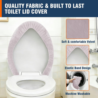 Soft Plush Toilet Lid Cover for Bathroom, Machine Washable Toilet Seat Covers, Fits Most Round Elongated and Oblong Lids, Easy Installation& Cleaning (Bean Paste Pink)