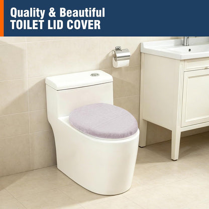 Soft Plush Toilet Lid Cover for Bathroom, Machine Washable Toilet Seat Covers, Fits Most Round Elongated and Oblong Lids, Easy Installation& Cleaning (Bean Paste Pink)