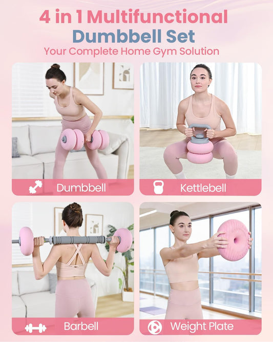 Adjustable Dumbbell Set, 4-in-1 Dumbbell, Kettlebell, Barbell&Plate
