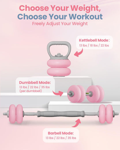 Adjustable Dumbbell Set, 4-in-1 Dumbbell, Kettlebell, Barbell&Plate