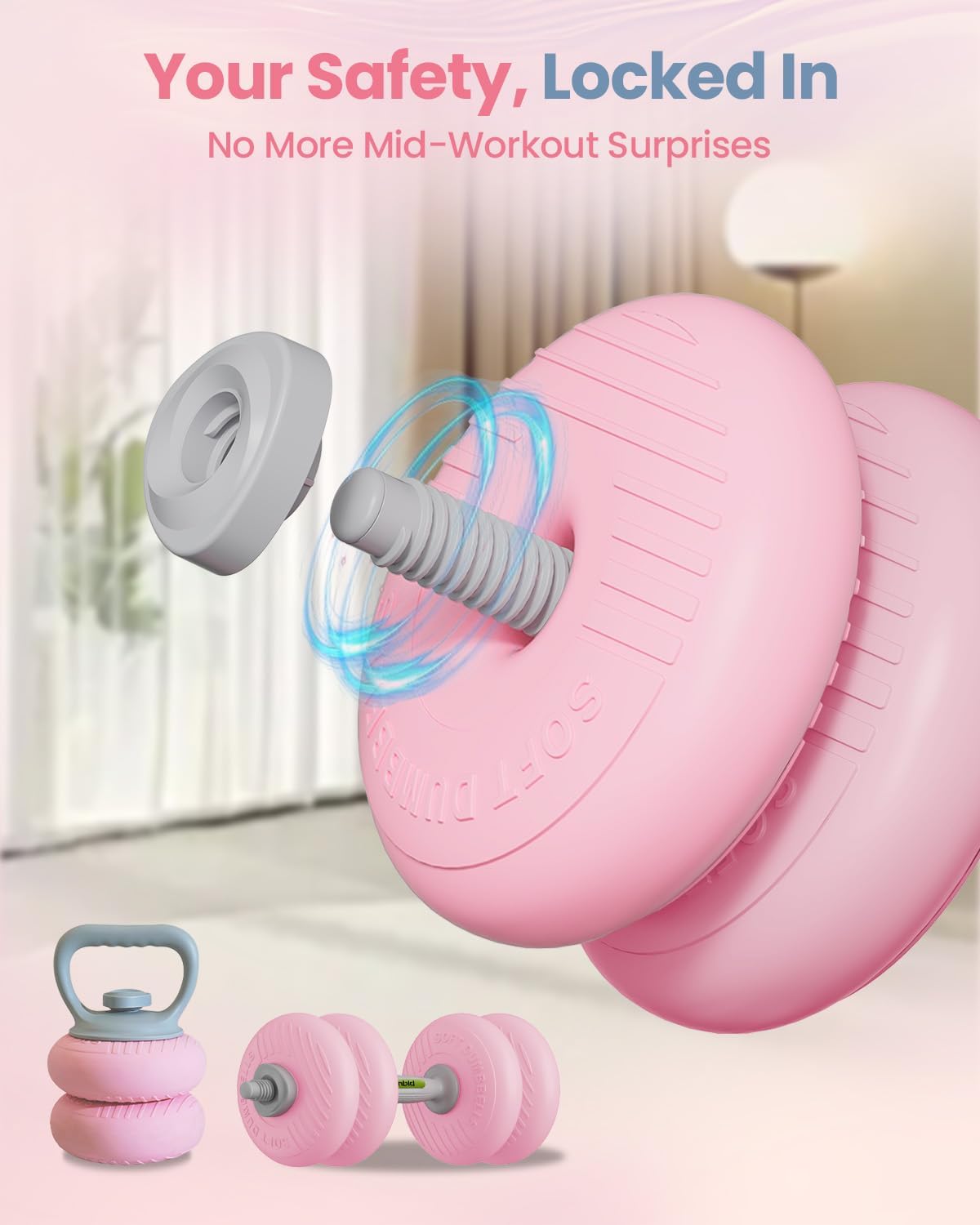 Adjustable Dumbbell Set, 4-in-1 Dumbbell, Kettlebell, Barbell&Plate