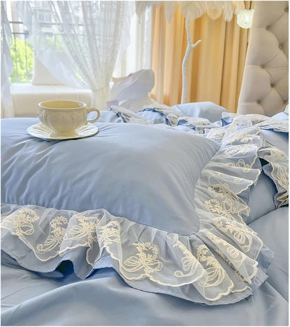 Ruffle Pillow Case Cotton Pillow Cover Lace Pillowslip Cushion Covers Ruffled Pillow Cases(Light Pink)