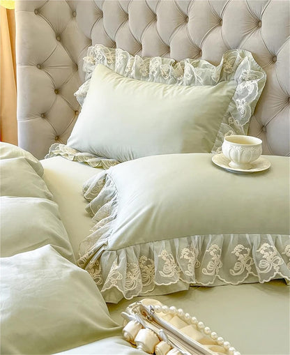 Ruffle Pillow Case Cotton Pillow Cover Lace Pillowslip Cushion Covers Ruffled Pillow Cases(Light Pink)