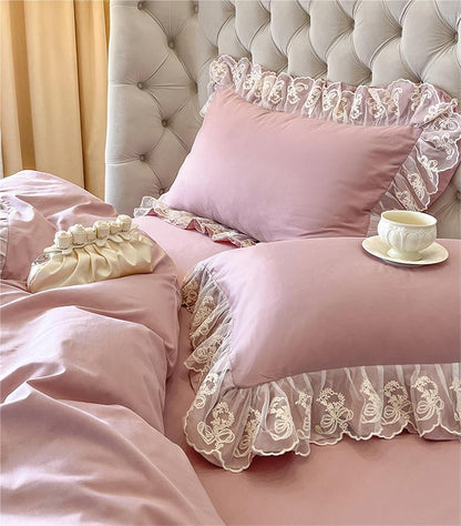 Ruffle Pillow Case Cotton Pillow Cover Lace Pillowslip Cushion Covers Ruffled Pillow Cases(Light Pink)