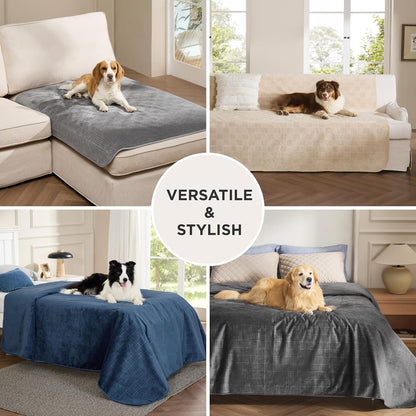Bedsure Waterproof Bed Cover for Dogs Washable - Waterproof Blanket for Twin Bed Couch Sofa Cozy, Lightweight Furniture Protector for Pet Cat Quick Drying, Ash Grey, 68x82IN