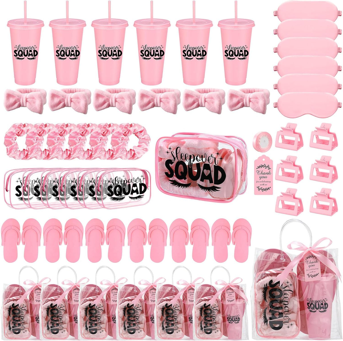 6 Sets/55 Pcs Spa Sleepover Birthday Party Supplies Kit, Pink