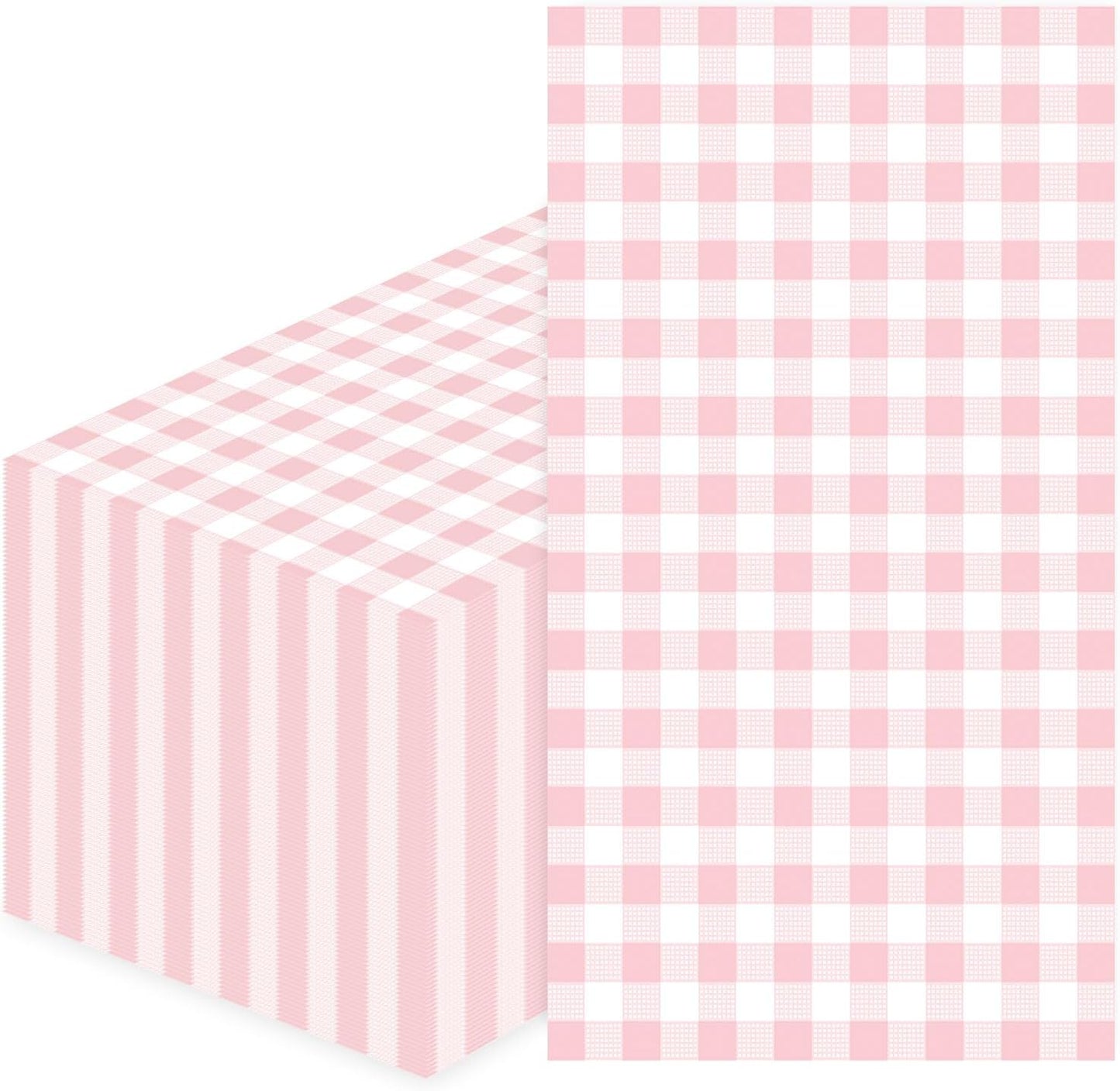 SietDESEO 50 Pieces 3-ply Light Pink Gingham Napkins 13 x 15.7 Inches Guest Bathroom Napkins Disposable Hand Towels for Bathroom Wedding Birthday Party Paper Dinner Napkins