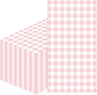 SietDESEO 50 Pieces 3-ply Light Pink Gingham Napkins 13 x 15.7 Inches Guest Bathroom Napkins Disposable Hand Towels for Bathroom Wedding Birthday Party Paper Dinner Napkins