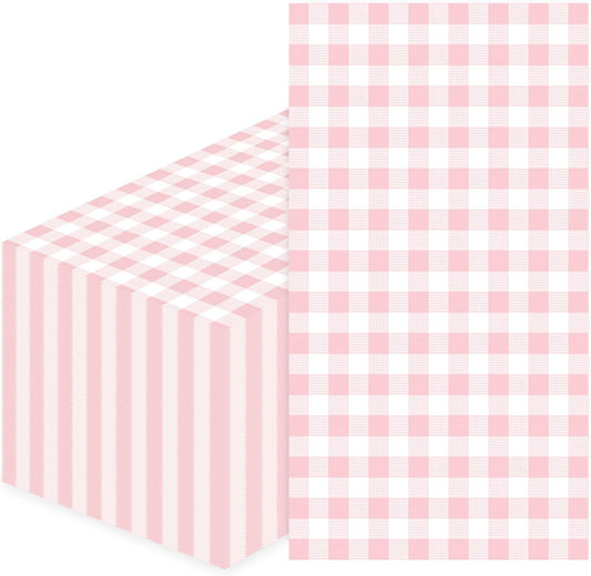 SietDESEO 50 Pieces 3-ply Light Pink Gingham Napkins 13 x 15.7 Inches Guest Bathroom Napkins Disposable Hand Towels for Bathroom Wedding Birthday Party Paper Dinner Napkins