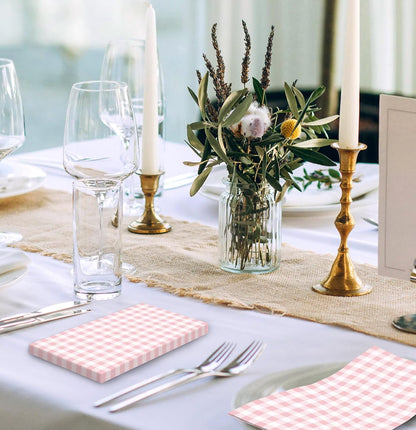 SietDESEO 50 Pieces 3-ply Light Pink Gingham Napkins 13 x 15.7 Inches Guest Bathroom Napkins Disposable Hand Towels for Bathroom Wedding Birthday Party Paper Dinner Napkins