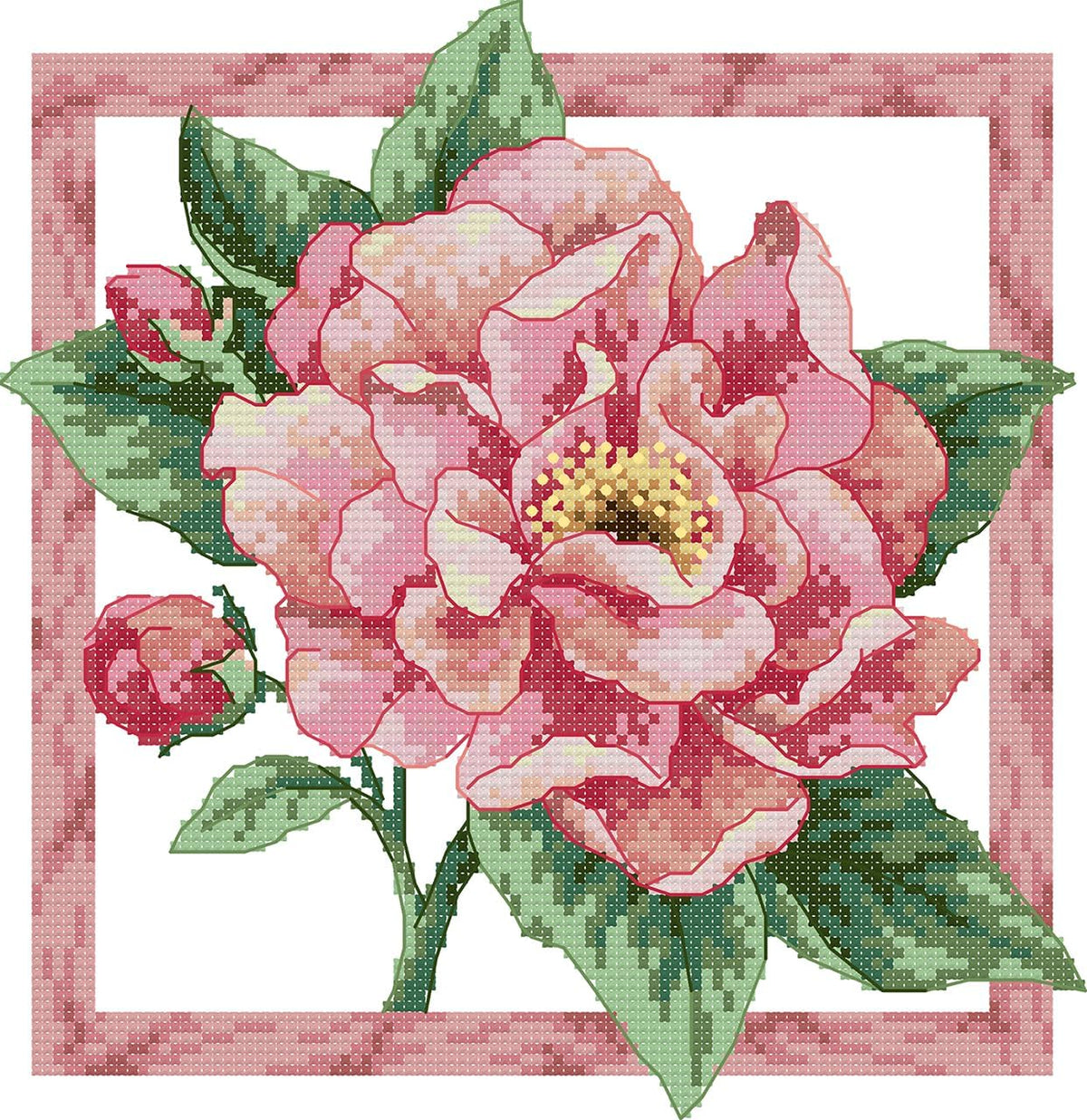 Stamped Cross Stitch Kits - Colorful Printed Cross Stitch Kits for Adults Beginners,Embroidery Kits Printed Stitching Patterns Needlepoint Art Crafts for Home Deco - Pink Flowers 12.9×13.2 in