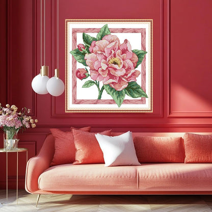 Stamped Cross Stitch Kits - Colorful Printed Cross Stitch Kits for Adults Beginners,Embroidery Kits Printed Stitching Patterns Needlepoint Art Crafts for Home Deco - Pink Flowers 12.9×13.2 in