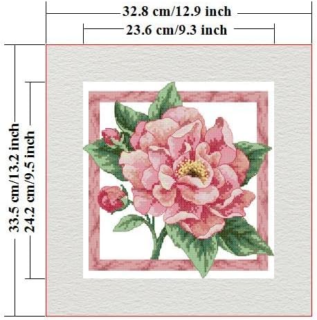 Stamped Cross Stitch Kits - Colorful Printed Cross Stitch Kits for Adults Beginners,Embroidery Kits Printed Stitching Patterns Needlepoint Art Crafts for Home Deco - Pink Flowers 12.9×13.2 in