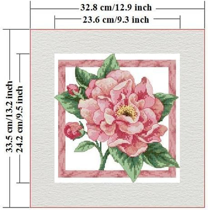 Stamped Cross Stitch Kits - Colorful Printed Cross Stitch Kits for Adults Beginners,Embroidery Kits Printed Stitching Patterns Needlepoint Art Crafts for Home Deco - Pink Flowers 12.9×13.2 in