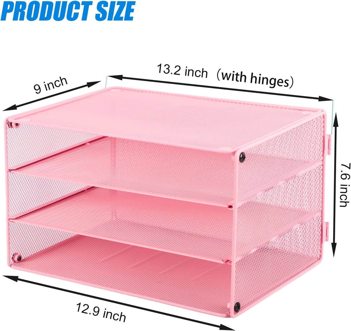 Paper Organizer Tray, 3 Tier Mesh Desk File Organizer Letter Sorter Holder for Home Office, Pink