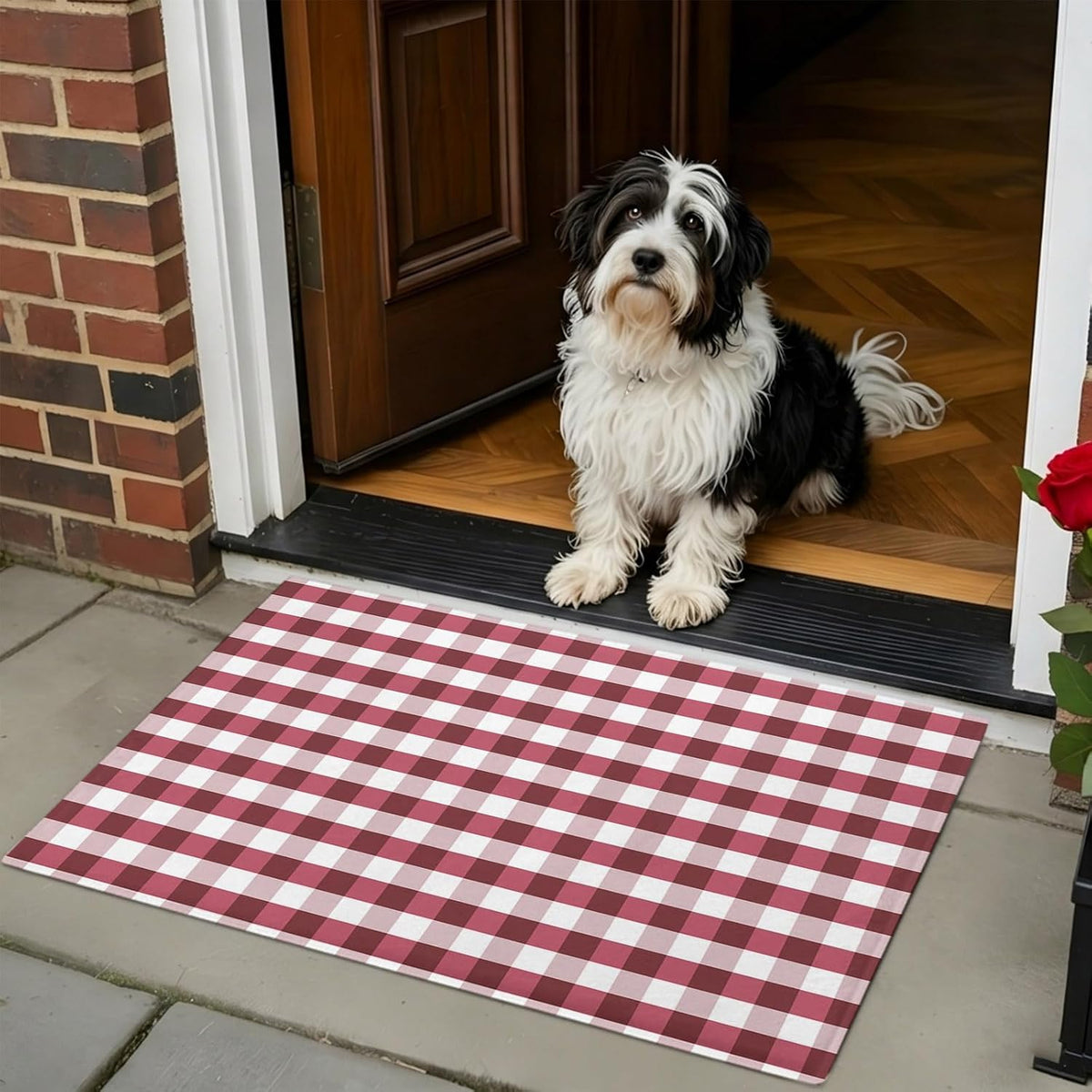 Non Slip Bath Mat for Bathroom Floor Tub, Classic Pink White Buffalo Checker Bathroom Rug Water Absorbent Soft Shaggy Rugs Indoor Doormats Geometric Square Art Lattice Plaid Mats,16x24in